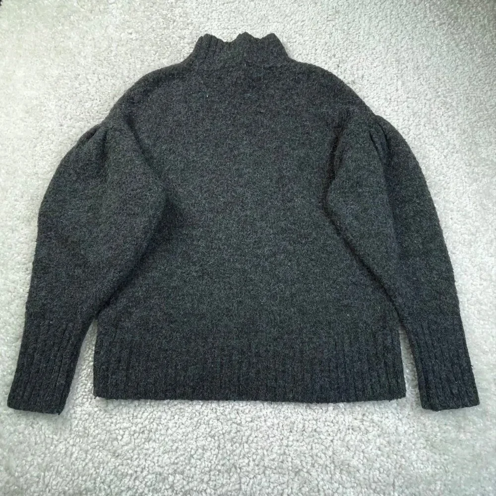 Express Dropped Puff Sleeve Mock Neck Sweater Charcoal Gray